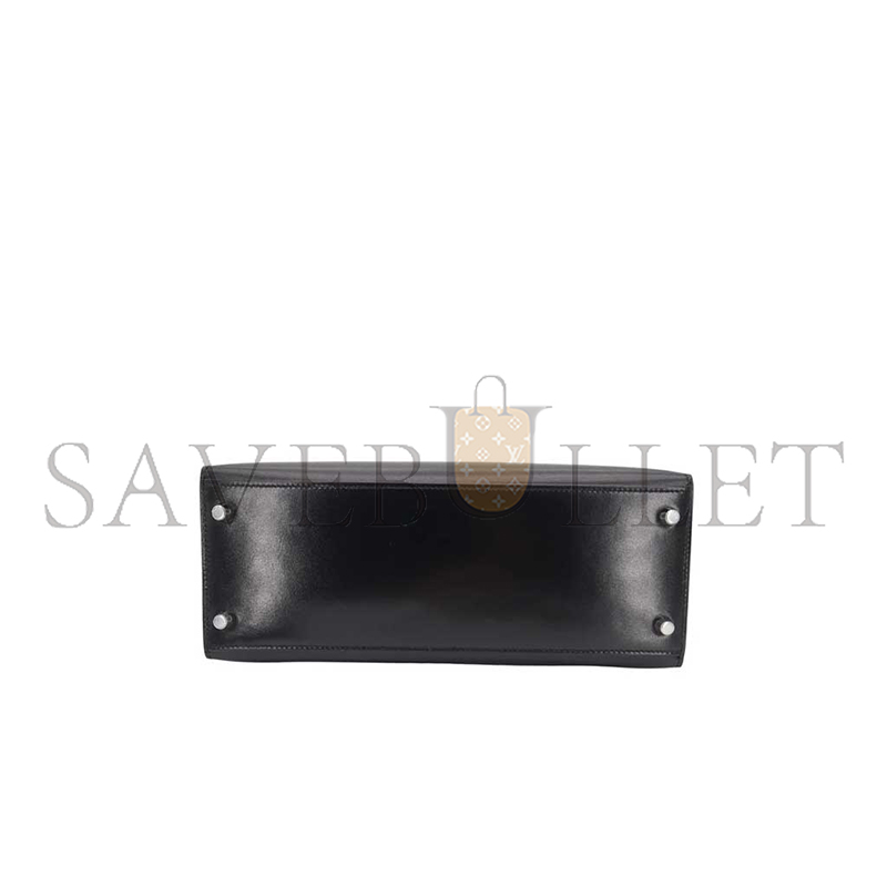 HERMÈS MASTER KELLY 28 SELLIER BLACK BOX CALF LEATHER PALLADIUM HARDWARE (28*22*10cm) 